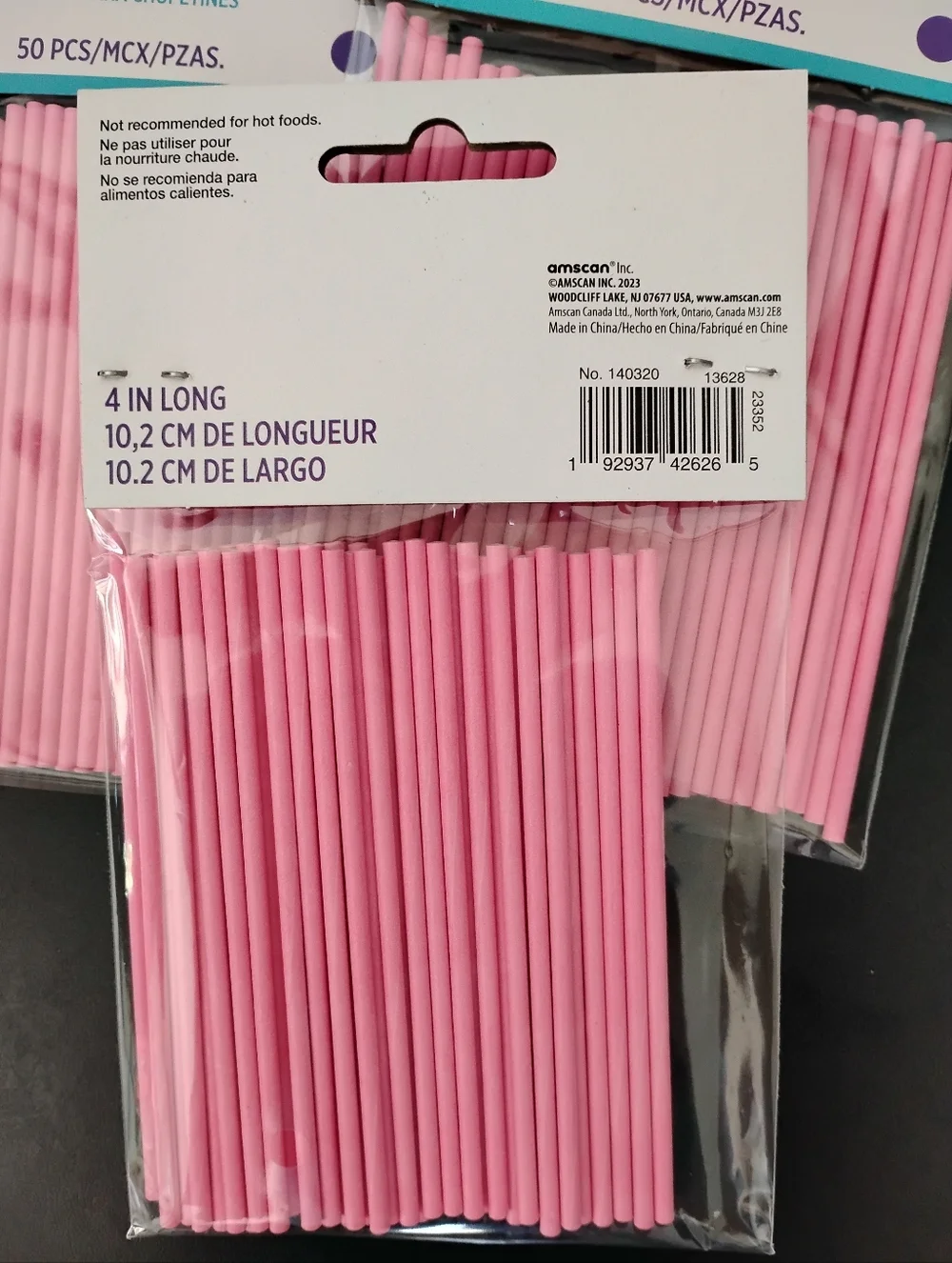 NWT Lot 3 Packs(50pcs Each Pk)Pink Lollipop Sticks Amscan